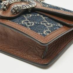 Pre Owned Gucci Blue/Brown GG Denim and Leather Super Mini Dionysus Shoulder Bag