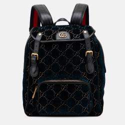 Pre Owned Gucci Blue GG Velvet Double Buckle Backpack