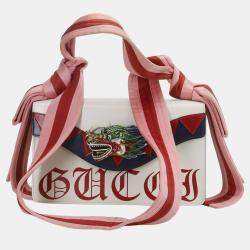 Pre Owned Gucci White Leather Satin Naga Dragon Head Shoulder Bag