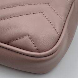 Pre Owned Gucci GG Marmont Matelasse Super Mini Light Pink Leather Bag