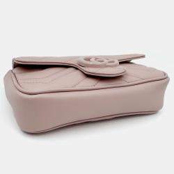 Pre Owned Gucci GG Marmont Matelasse Super Mini Light Pink Leather Bag