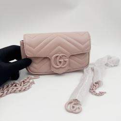 Pre Owned Gucci GG Marmont Matelasse Super Mini Light Pink Leather Bag