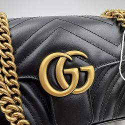 Pre Owned Gucci Black Matelasse Leather Mini GG Marmont Flap Shoulder Bag