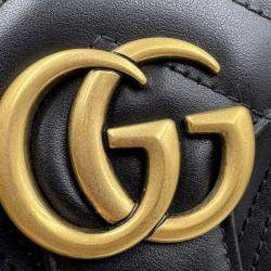 Pre Owned Gucci Black Matelasse Leather Mini GG Marmont Flap Shoulder Bag