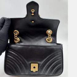 Pre Owned Gucci Black Matelasse Leather Mini GG Marmont Flap Shoulder Bag