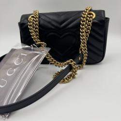 Pre Owned Gucci Black Matelasse Leather Mini GG Marmont Flap Shoulder Bag