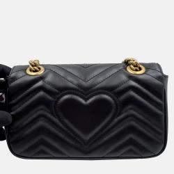 Pre Owned Gucci Black Matelasse Leather Mini GG Marmont Flap Shoulder Bag