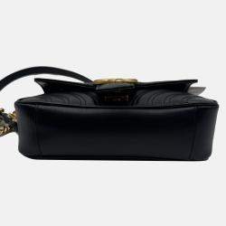 Pre Owned Gucci Black Matelasse Leather Mini GG Marmont Flap Shoulder Bag