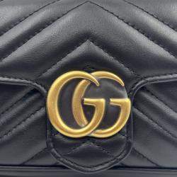 Pre Owned Gucci black Matelasse Leather Super Mini GG Marmont Shoulder Bag