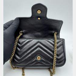 Pre Owned Gucci black Matelasse Leather Super Mini GG Marmont Shoulder Bag