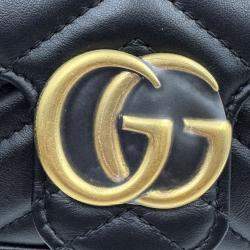 Pre Owned Gucci black Matelasse Leather Super Mini GG Marmont Shoulder Bag