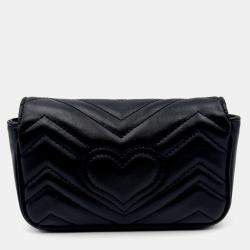 Pre Owned Gucci black Matelasse Leather Super Mini GG Marmont Shoulder Bag