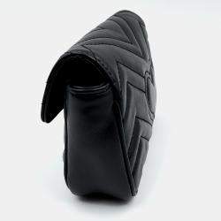 Pre Owned Gucci black Matelasse Leather Super Mini GG Marmont Shoulder Bag