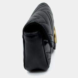 Pre Owned Gucci black Matelasse Leather Super Mini GG Marmont Shoulder Bag