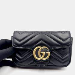 Pre Owned Gucci black Matelasse Leather Super Mini GG Marmont Shoulder Bag