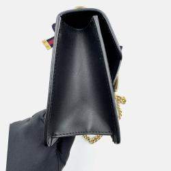 Pre Owned Gucci Black Leather Mini Web Chain Sylvie Shoulder Bag
