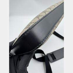 Pre Owned GUCCI GG supreme monogram black leather messenger bag