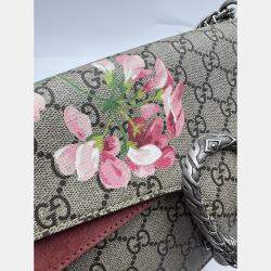 Pre Owned Gucci Rose/Beige GG Supreme Canvas and Suede Small Dionysus Blooms Shoulder Bag