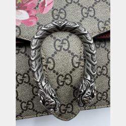 Pre Owned Gucci Rose/Beige GG Supreme Canvas and Suede Small Dionysus Blooms Shoulder Bag
