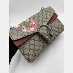 Pre Owned Gucci Rose/Beige GG Supreme Canvas and Suede Small Dionysus Blooms Shoulder Bag