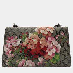 Pre Owned Gucci Rose/Beige GG Supreme Canvas and Suede Small Dionysus Blooms Shoulder Bag