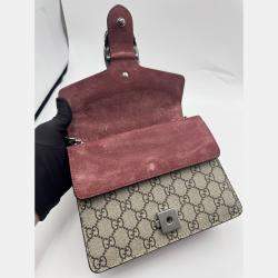 Pre Owned Gucci Beige/Maroon GG Supreme Blooms Canvas and Suede Mini Dionysus Shoulder Bag