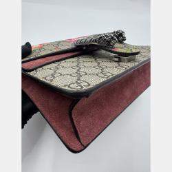 Pre Owned Gucci Beige/Maroon GG Supreme Blooms Canvas and Suede Mini Dionysus Shoulder Bag