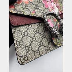 Pre Owned Gucci Beige/Maroon GG Supreme Blooms Canvas and Suede Mini Dionysus Shoulder Bag