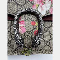 Pre Owned Gucci Beige/Maroon GG Supreme Blooms Canvas and Suede Mini Dionysus Shoulder Bag