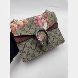 Pre Owned Gucci Beige/Maroon GG Supreme Blooms Canvas and Suede Mini Dionysus Shoulder Bag