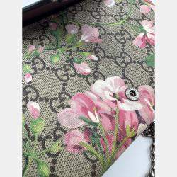 Pre Owned Gucci Blue/Beige GG Blooms Supreme Canvas and Leather Dionysus Wallet On Chain