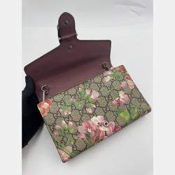 Pre Owned Gucci Blue/Beige GG Blooms Supreme Canvas and Leather Dionysus Wallet On Chain