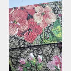 Pre Owned Gucci Blue/Beige GG Blooms Supreme Canvas and Leather Dionysus Wallet On Chain