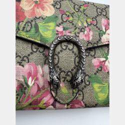 Pre Owned Gucci Blue/Beige GG Blooms Supreme Canvas and Leather Dionysus Wallet On Chain