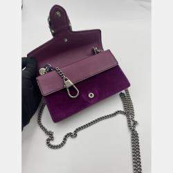 Pre Owned Gucci Purple Velvet And Leather Super Mini Dionysus Shoulder Bag
