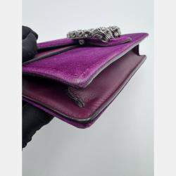 Pre Owned Gucci Purple Velvet And Leather Super Mini Dionysus Shoulder Bag