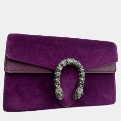 Pre Owned Gucci Purple Velvet And Leather Super Mini Dionysus Shoulder Bag