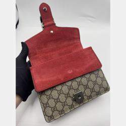 Pre Owned Gucci Beige/Red GG Supreme Canvas and Suede Mini Dionysus Shoulder Bag