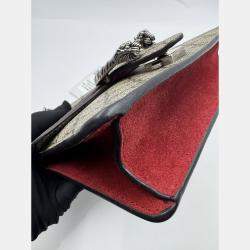 Pre Owned Gucci Beige/Red GG Supreme Canvas and Suede Mini Dionysus Shoulder Bag