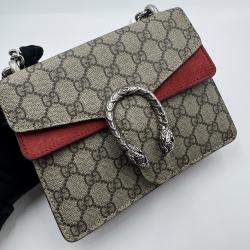 Pre Owned Gucci Beige/Red GG Supreme Canvas and Suede Mini Dionysus Shoulder Bag