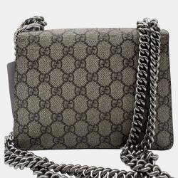 Pre Owned Gucci Beige/Red GG Supreme Canvas and Suede Mini Dionysus Shoulder Bag