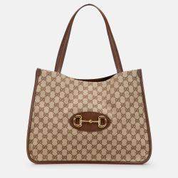 Pre Owned Gucci Brown Medium GG Canvas Horsebit 1955 Tote