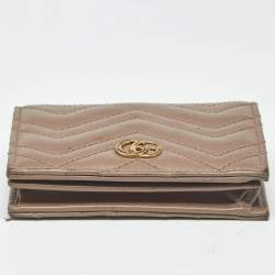 Pre Owned Gucci Beige Matelasse Leather GG Marmont Card Case