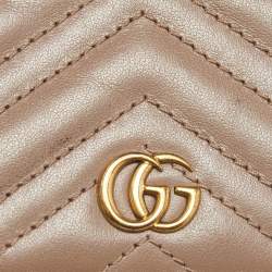 Pre Owned Gucci Beige Matelasse Leather GG Marmont Card Case