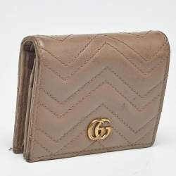 Pre Owned Gucci Beige Matelasse Leather GG Marmont Card Case