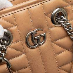 Pre Owned Gucci Brown Mini GG Marmont Matelasse Leather Aria Satchel