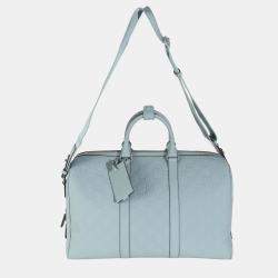 Pre Owned Gucci Light Blue Rubber Effect GG Embossed Large Duffle Bag