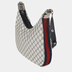 Pre Owned Gucci Navy GG Supreme Large Attache Shoulder Bag