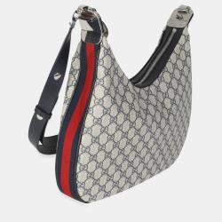 Pre Owned Gucci Navy GG Supreme Large Attache Shoulder Bag