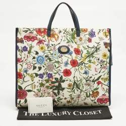 Pre Owned Gucci Multicolor Flora Canvas and Leather Large Tote